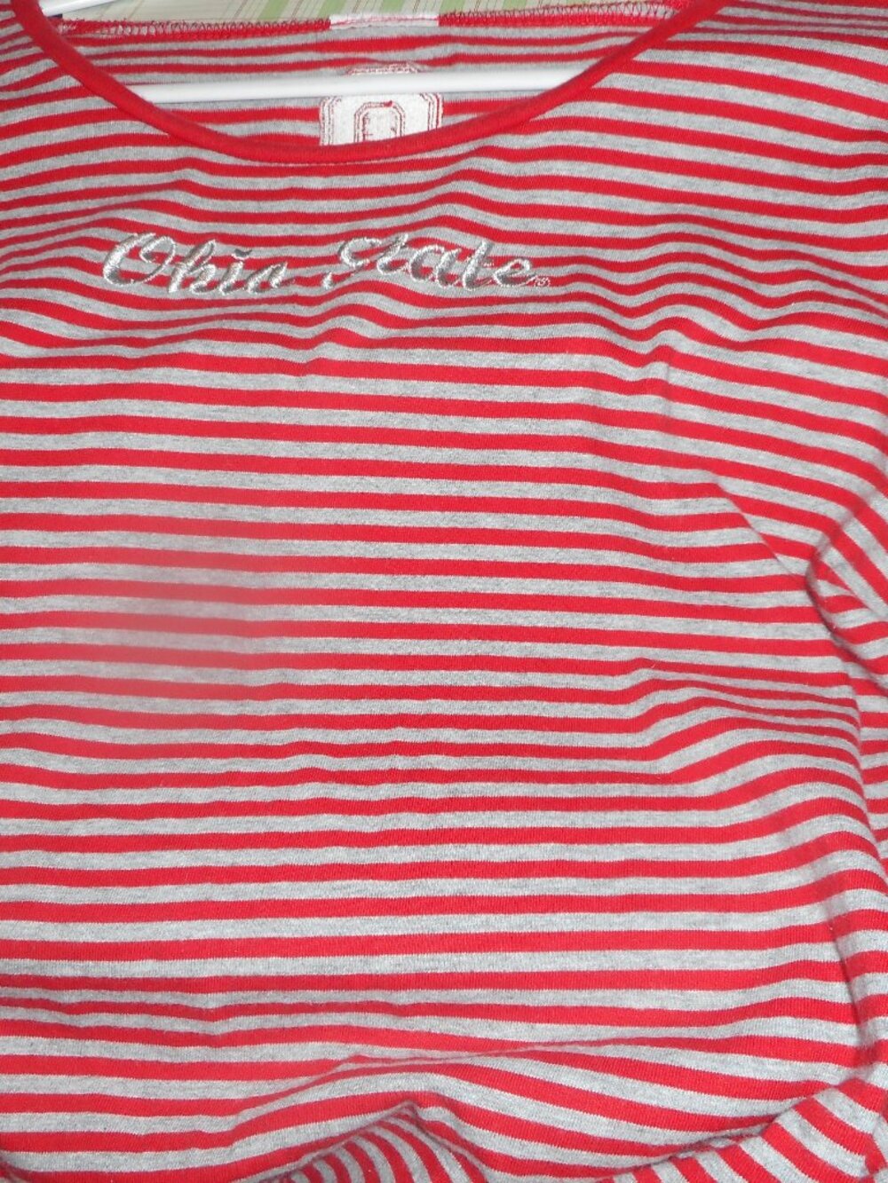 OHIO STATE - Women's, Striped, Ohio STATE, Jersey Top - Red and gray
